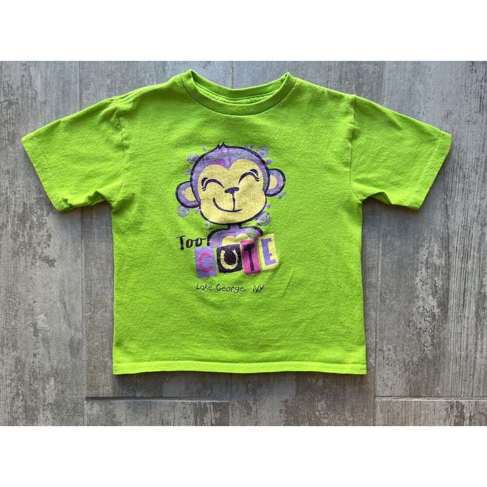 Lake George NY Green Glitter Monkey Kids Girls Graphic T-Shirt Size 4T